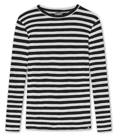 100% Merinould Basic Herre Bluse/ By Basics/ Stribet Raw white-Black