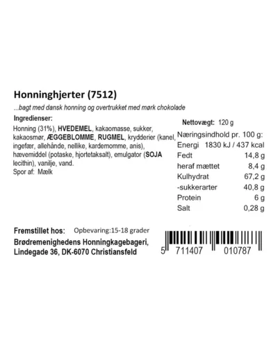Honninghjerter – varedeklaration (bagside)