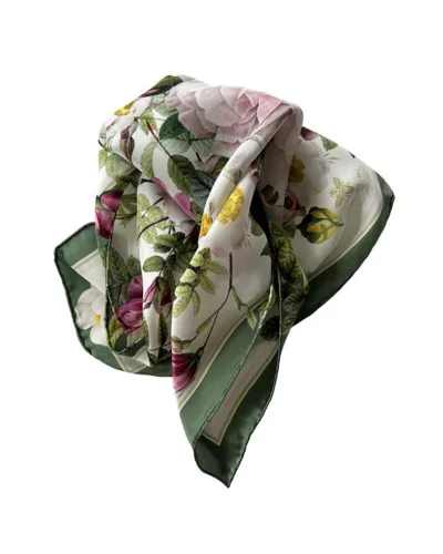 Silketørklæde Rose Flower Garden JL 50 x 50 cm, rosa/grøn – Koustrup & Co.