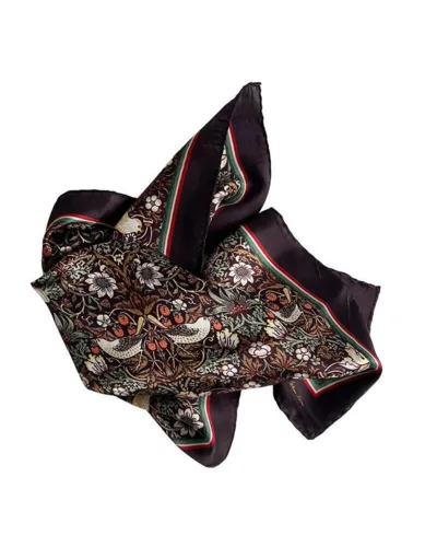 Silketørklæde, William Morris Strawberry Thief, bordeaux, 50 x 50 cm, Koustrup & Co.