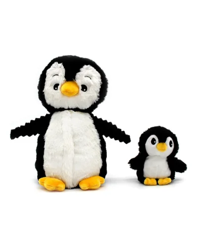 Pingvin bamse med unge – sort og hvid, 25 cm