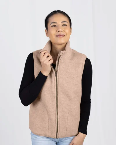 Engel Natur dame vest i uldfleece, sand meleret – billede 3