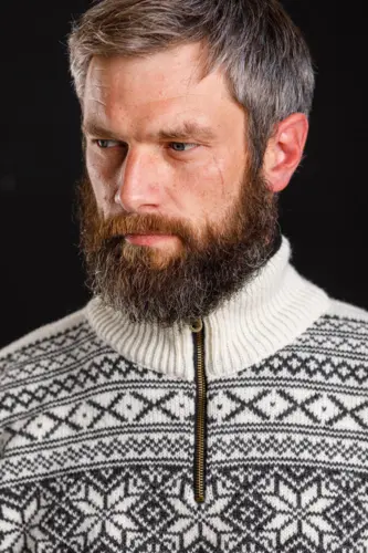Norsk sweater / Lille lynlås, Telemark / Råhvid / Norwool
