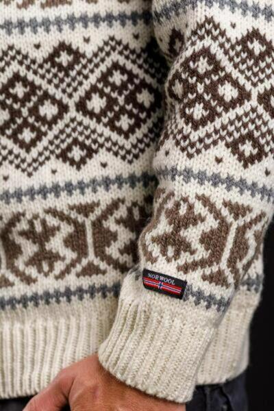 Færøsk uldsweater eller "islænder"  / Rullekrave/ Råhvid / brun