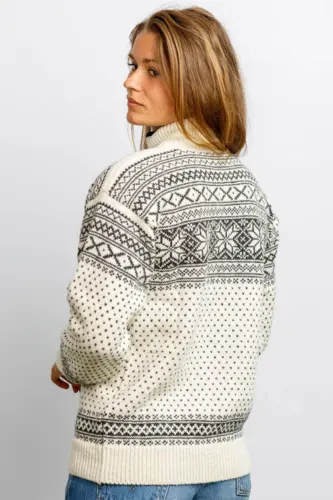 Norsk uldsweater / Lille lynlås  / Råhvid