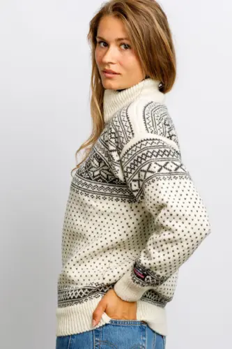 Norsk uldsweater / Lille lynlås  / Råhvid