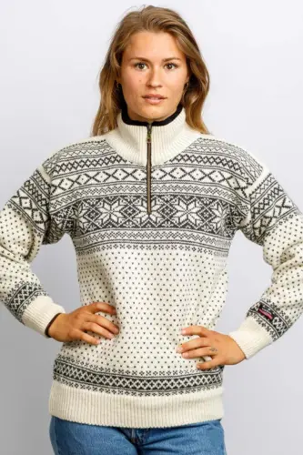 Norsk uldsweater / Lille lynlås  / Råhvid