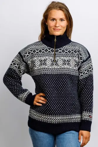 Norsk uldsweater / Lille lynlås  / Mørkeblå