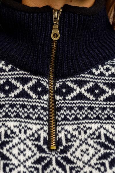 Norsk uldsweater / Lille lynlås  / Mørkeblå