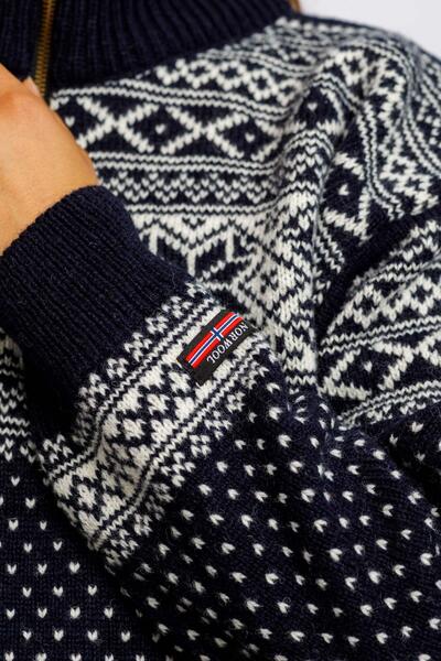 Norsk uldsweater / Lille lynlås  / Mørkeblå