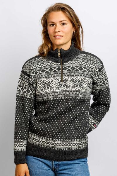 Norsk uldsweater /  Lille lynlås / Koksgrå
