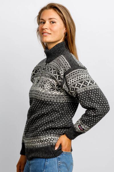 Norsk uldsweater /  Lille lynlås / Koksgrå
