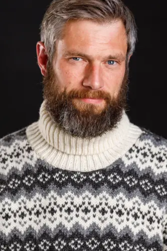 Islænder sweater / Rullekrave / Råhvid & grå / Norwool
