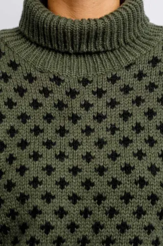 Islænder Sweater -klassisk med rullekrave - Mørk Oliven