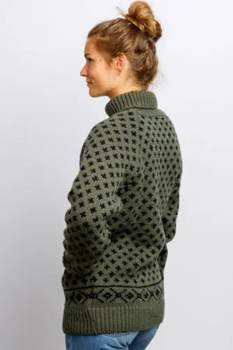 Islænder Sweater -klassisk med rullekrave - Mørk Oliven