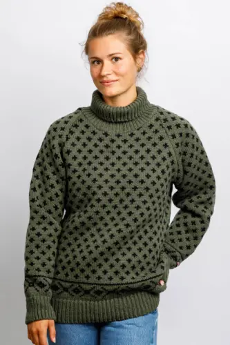 Islænder Sweater -klassisk med rullekrave - Mørk Oliven