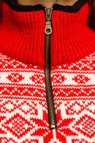 Norsk uldsweater / Lille lynlås  / Rød