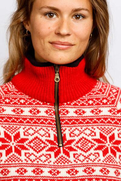 Norsk uldsweater / Lille lynlås  / Rød