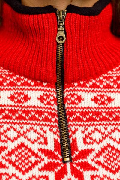 Norsk uldsweater / Lille lynlås  / Rød