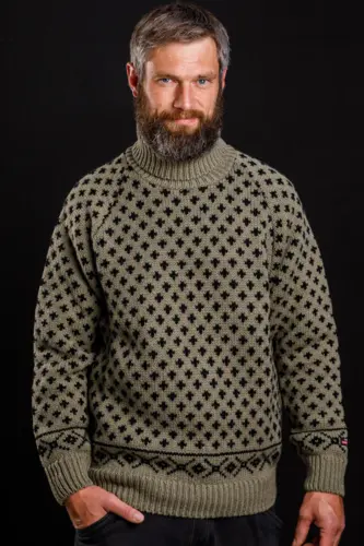 Islænder sweater / Rullekrave / Lys olive / Norwool