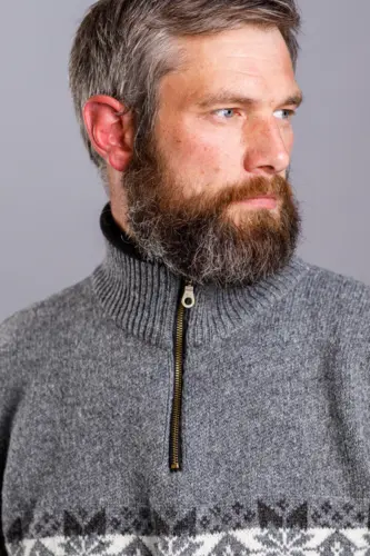 Norsk sweater / Lille lynlås, Telemark / Koksgrå & lysgrå / Norwool