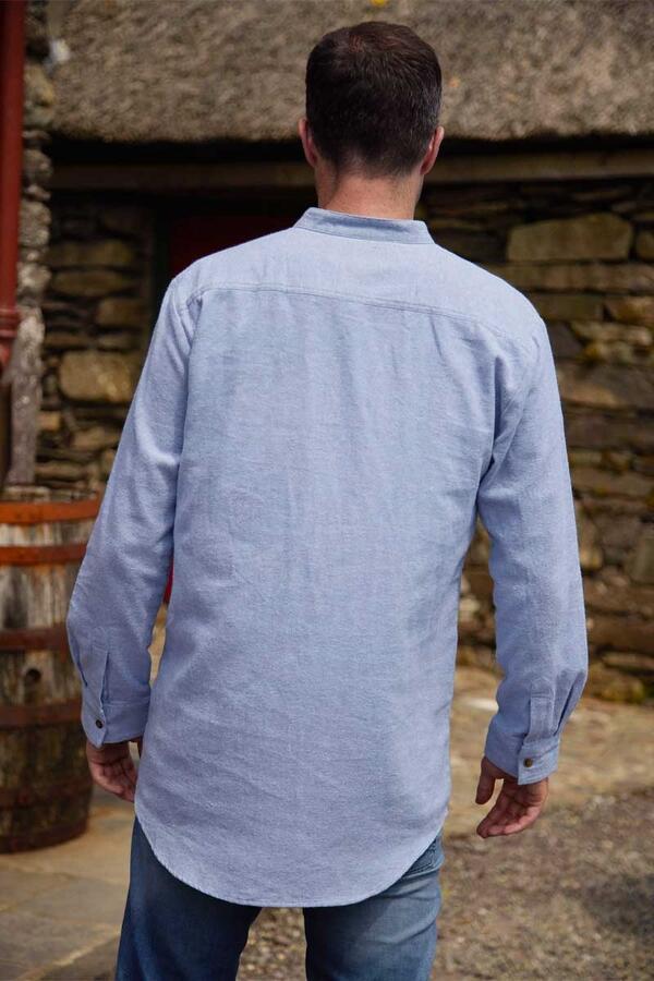 Flannel Grandfather Shirt - Solid Blue