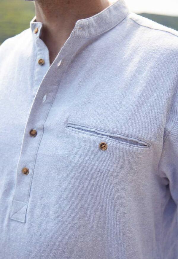 Flannel Grandfather Shirt - Solid Blue