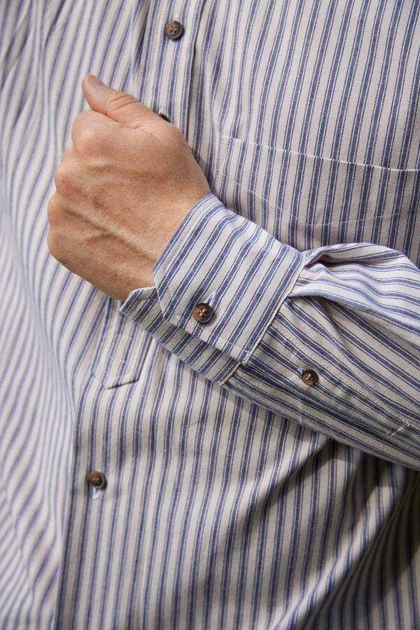 Vintage Cotton Grandfather Shirt - Navy Blue Stripe on Ivory
