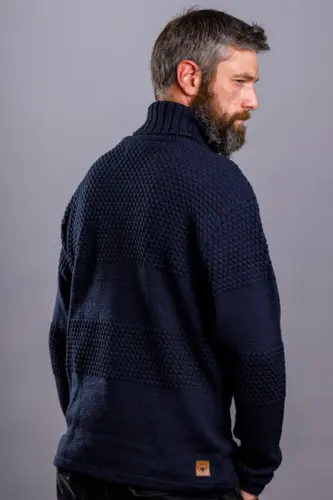 Nyhavn sweater / Høj hals, fiskermønster / Navy / Fuza Wool