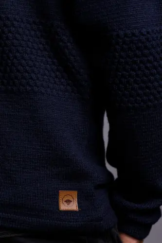 Nyhavn sweater / Høj hals, fiskermønster / Navy / Fuza Wool