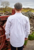 Vintage Cotton Grandfather Shirt- Hvid med blå stribe 