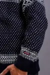 Norsk strik Cardigan i uld  - Mørkeblå med fliskrave - unisex