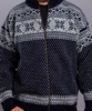 Norsk strik Cardigan i uld  - Mørkeblå med fliskrave - unisex 