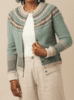 Alpine Cardigan Éribe – Sage | Fair Isle cardigan i 100% merinould