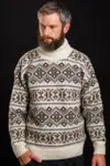 Færøsk sweater / Islænder, rullekrave / Råhvid & brun / Norwool