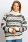 Islænder sweater - Naturhvid med gråt færøsk mønster