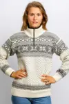 Norsk uldsweater / Lille lynlås  / Råhvid