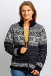 Norsk  strik Cardigan i uld  - Mørkeblå med rød fliskrave - slim fit