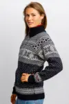 Norsk  strik Cardigan i uld  - Mørkeblå med rød fliskrave - slim fit