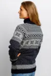 Norsk  strik Cardigan i uld  - Mørkeblå med rød fliskrave - slim fit