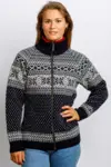 Norsk  strik Cardigan i uld  - Mørkeblå med rød fliskrave - slim fit