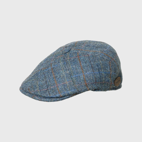 Sixpence med øreklap  / MJM  Rebel EL – Blue check 100% wool  / Made in Italy