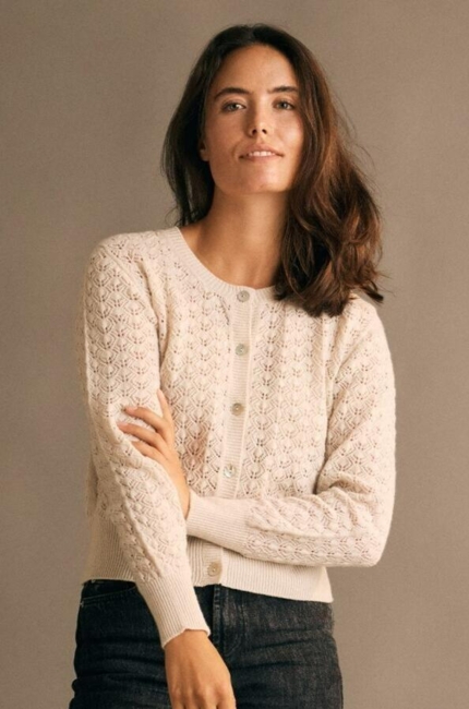 Eva Cardigan – 100% Supersoft Merino / Ivory / Gorridsen