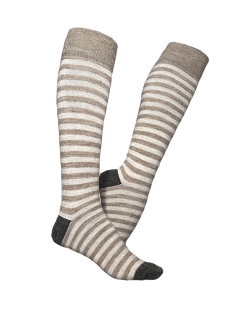 Luksus Alpaka Knæstrømper/ Striber/ Beige