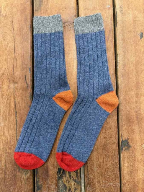 Flerefarvede Merinostrømper/ Blå