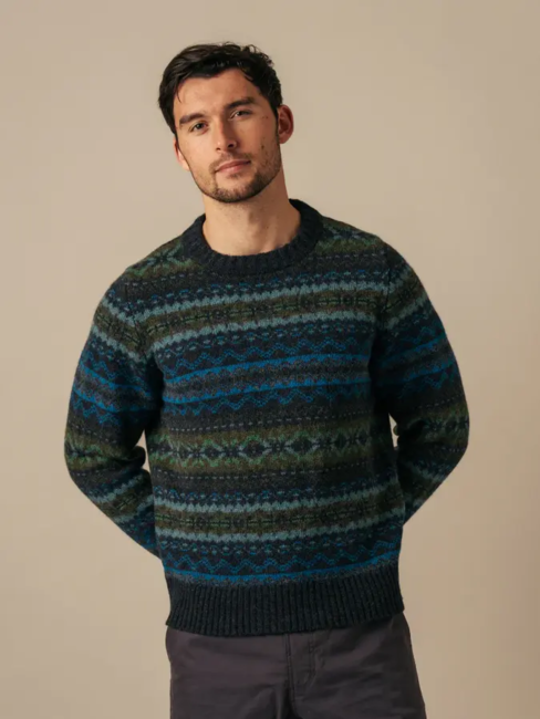 Brodie herresweater i skotsk Fair Isle/Kingfisher / Eribe