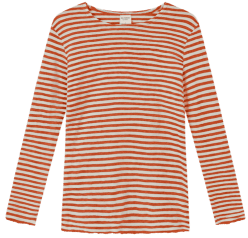 Merinould Trøje / Stribet Raw white-Soft Orange/ By Basic