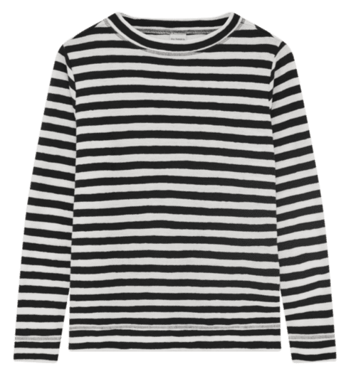 Lille Rullekrave Merinould Bluse / Stribet Raw white-sort/ ByBasics