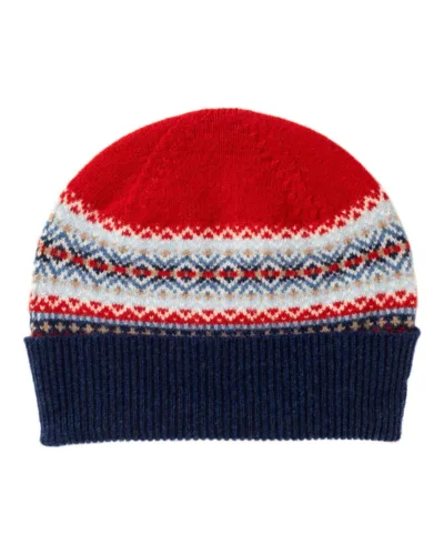 Éribe Alpine Turnup Hat – Blue Morning | Fair Isle hue i 100 % merinould