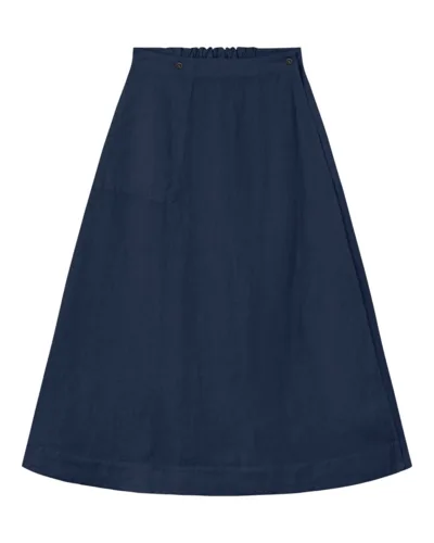 Lang slå-om nederdel i hør / Midnight Blue / By Basics